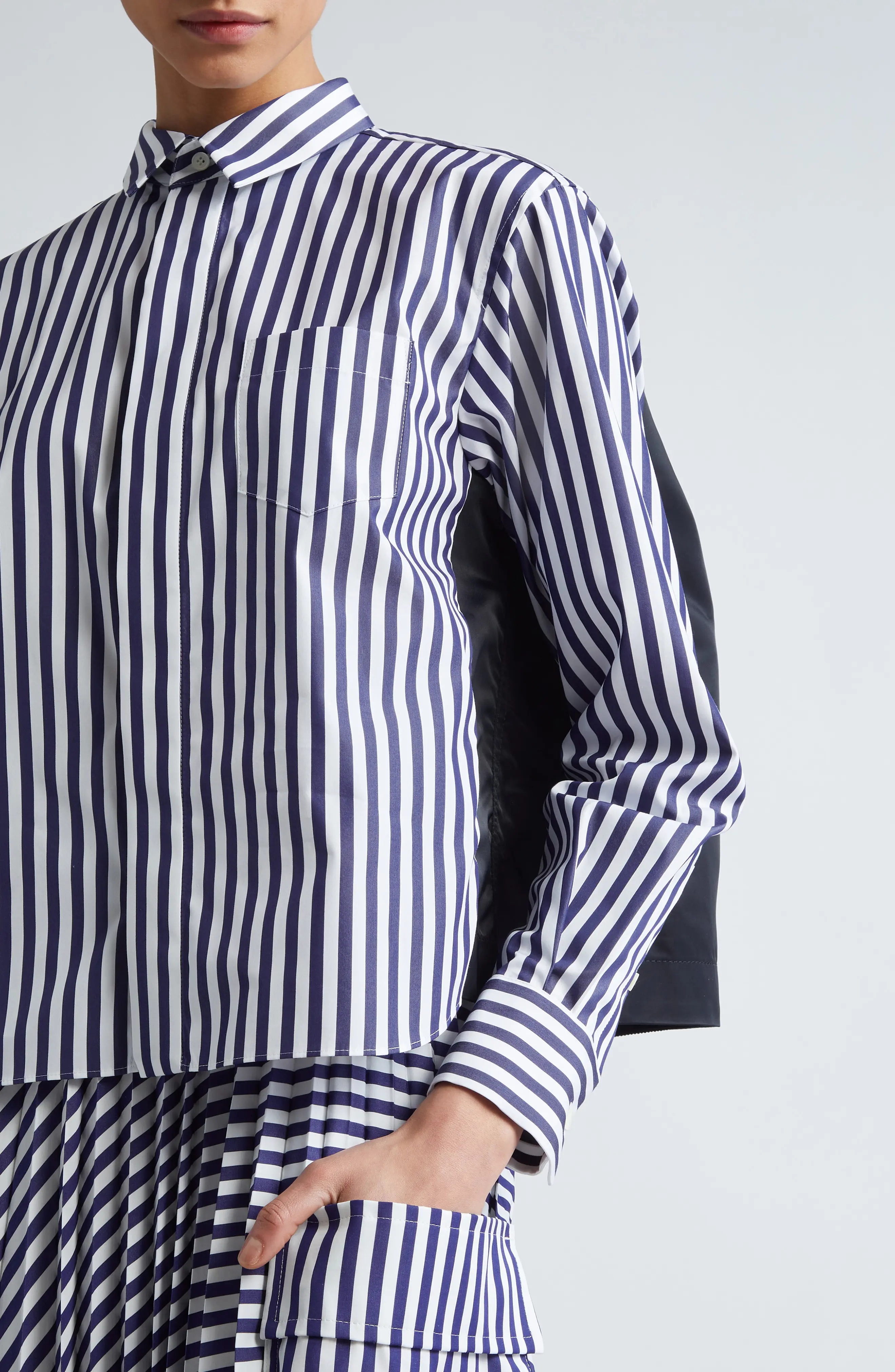 Stripe Poplin & Nylon Twill Button-Up Shirt - 5