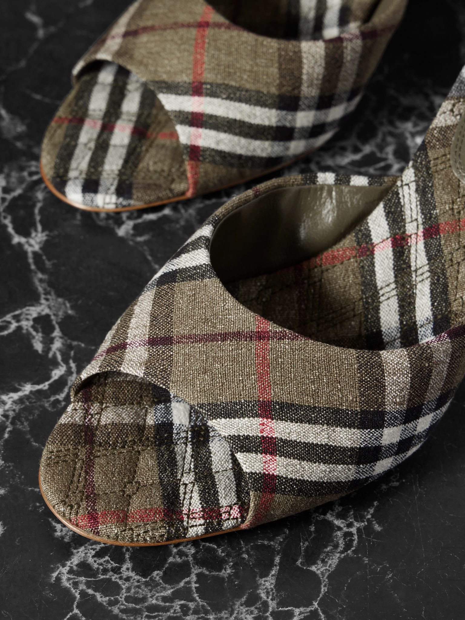 Checked linen mules Dark brown - 4