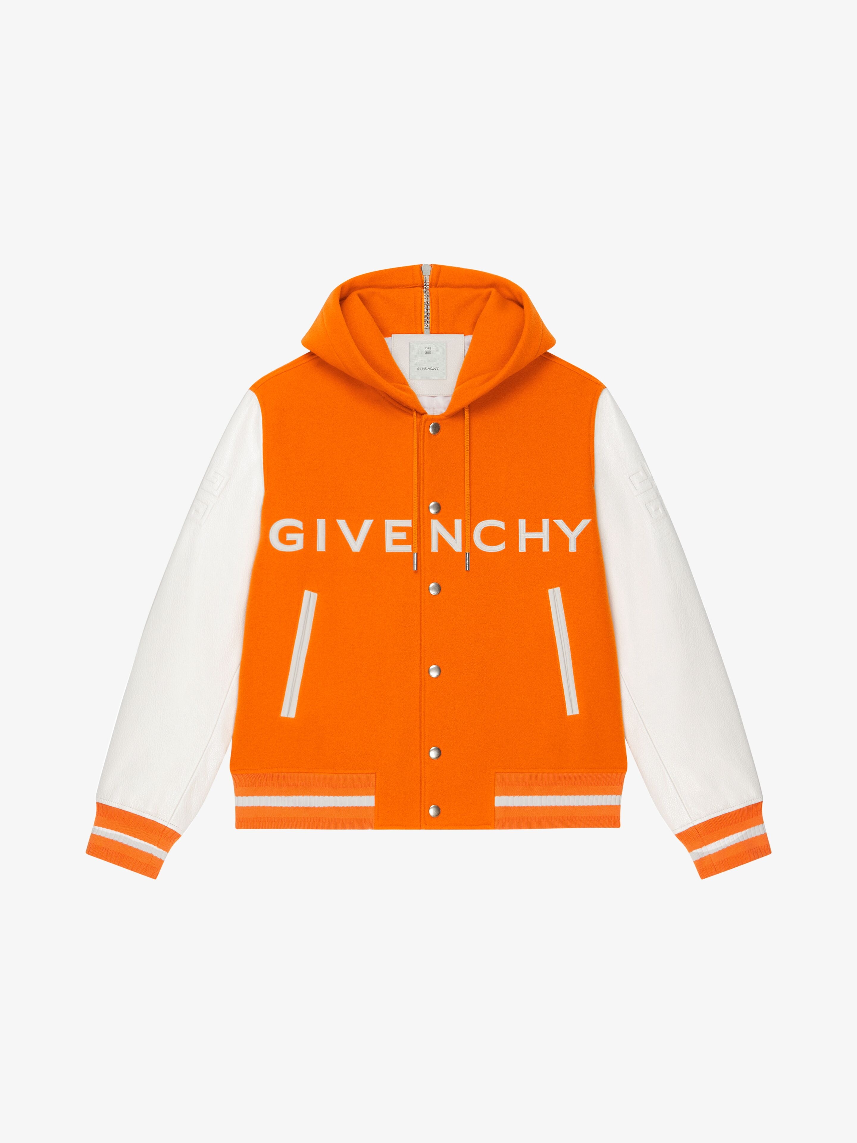 GIVENCHY HOODED VARSITY JACKET IN WOOL AND LEATHER - 1