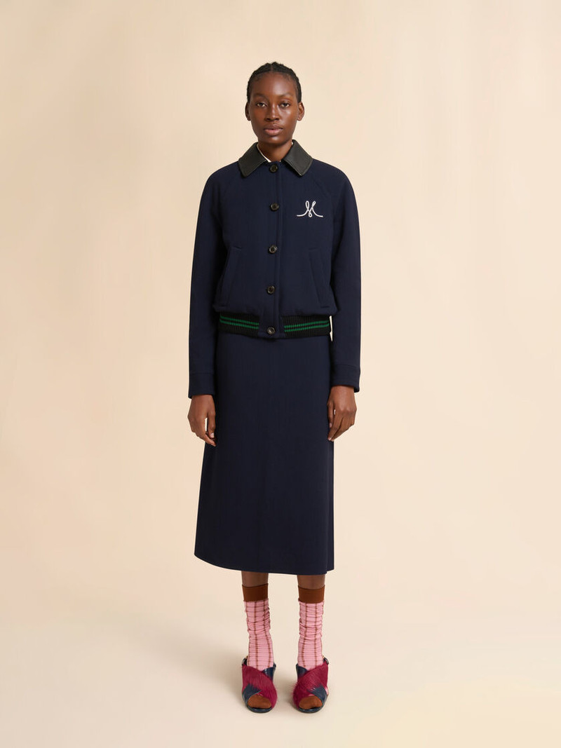 Marni DEEP BLUE WOOL CRÊPE BOMBER JACKET outlook