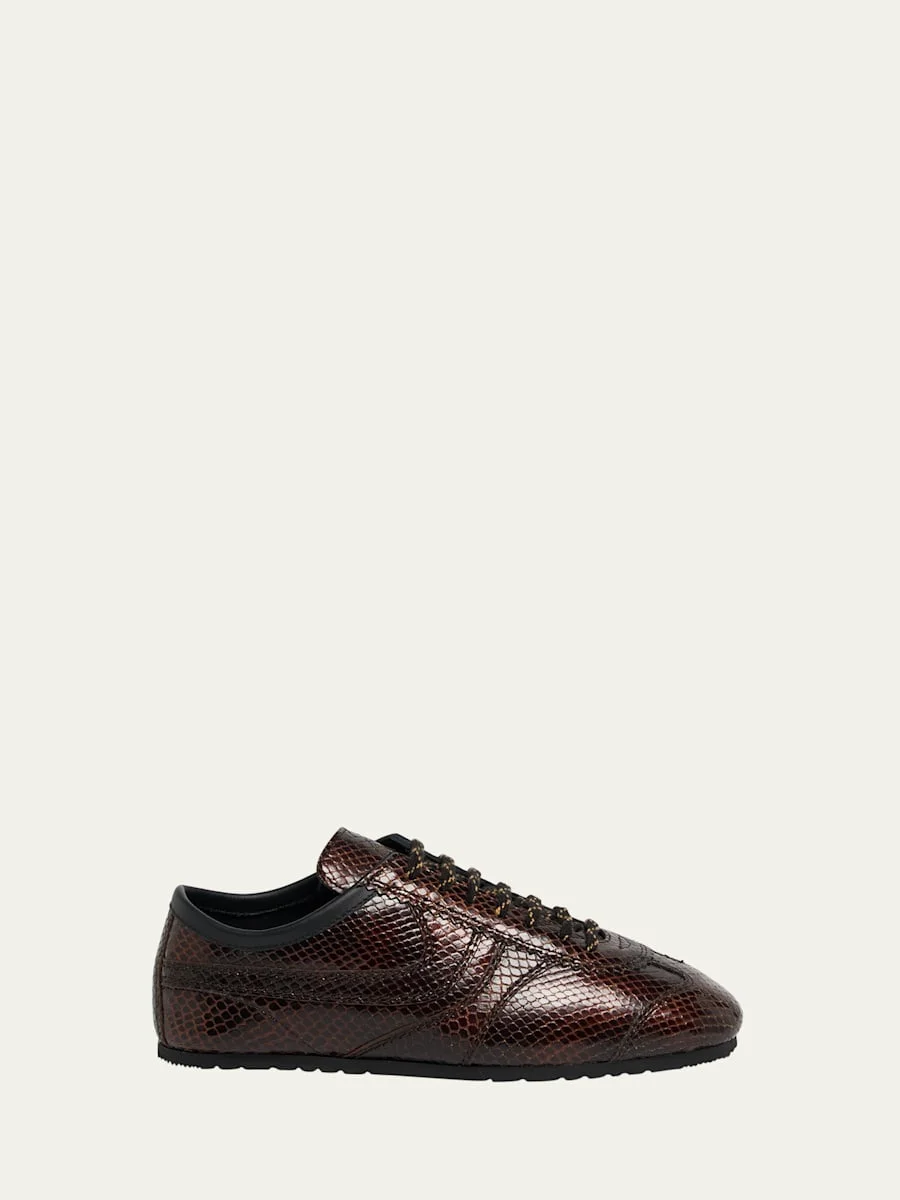 Dustin Snake-Embossed Leather Retro Sneakers - 1