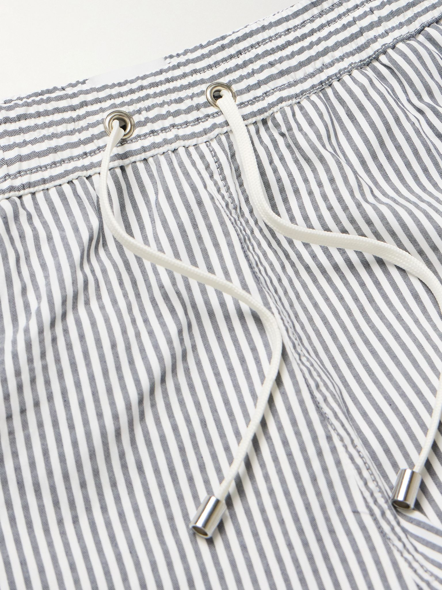 Straight-Leg Mid-Length Striped SEAQUAL®-Blend Seersucker Swim Shorts Navy - 4