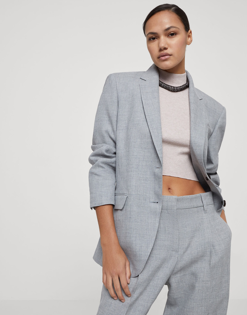Linen and wool canvas blazer with monili 4