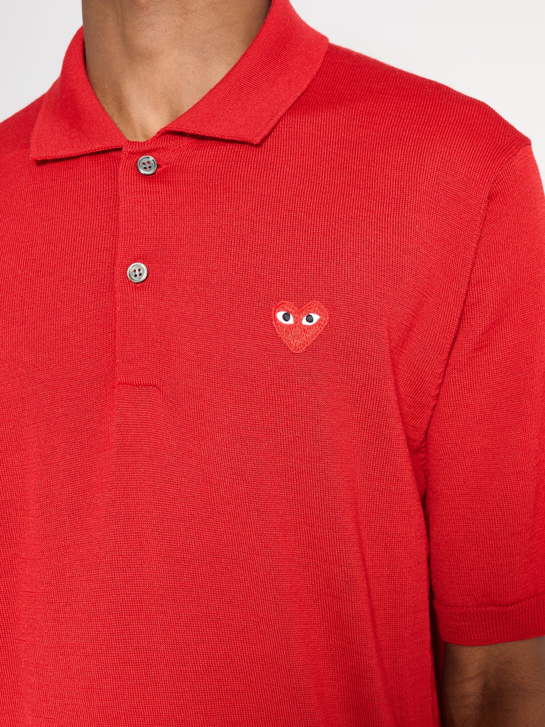 COMME DES GARÇONS PLAY POLO NECK SHORT SLEEVE SHIRT RED - 4