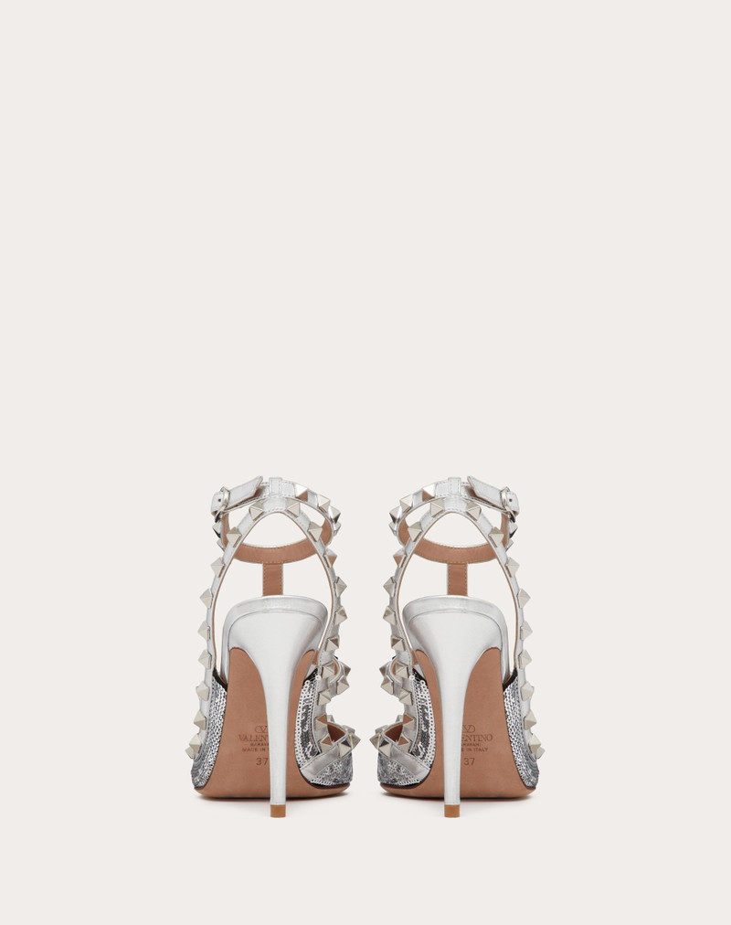 ROCKSTUD PUMP WITH SEQUIN EMBROIDERY AND STRAPS 100MM 3