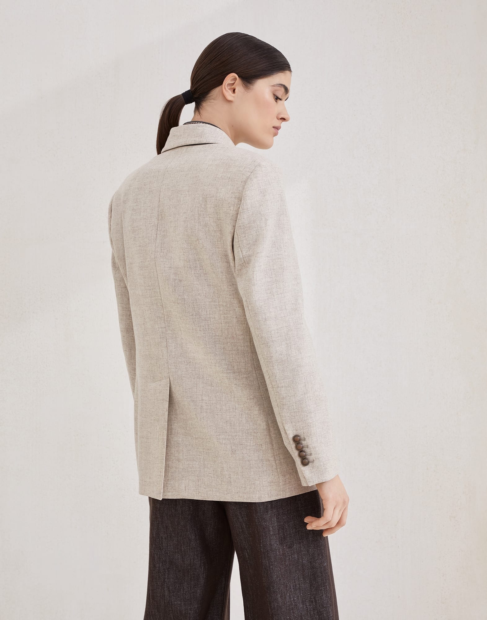 Virgin wool and cashmere twill flannel blazer with monili - 2