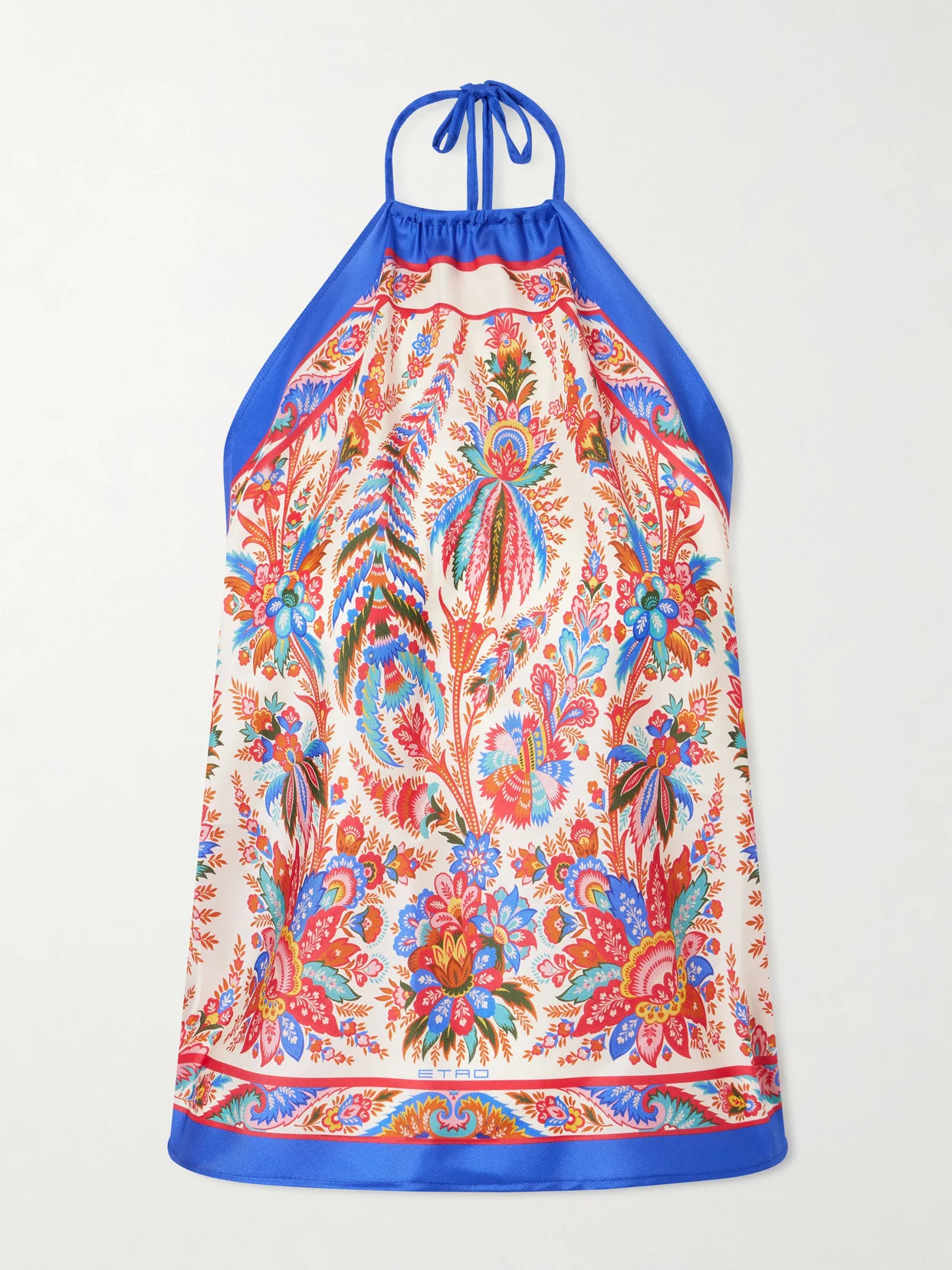 Cropped Printed Silk-satin Halterneck Top - 1
