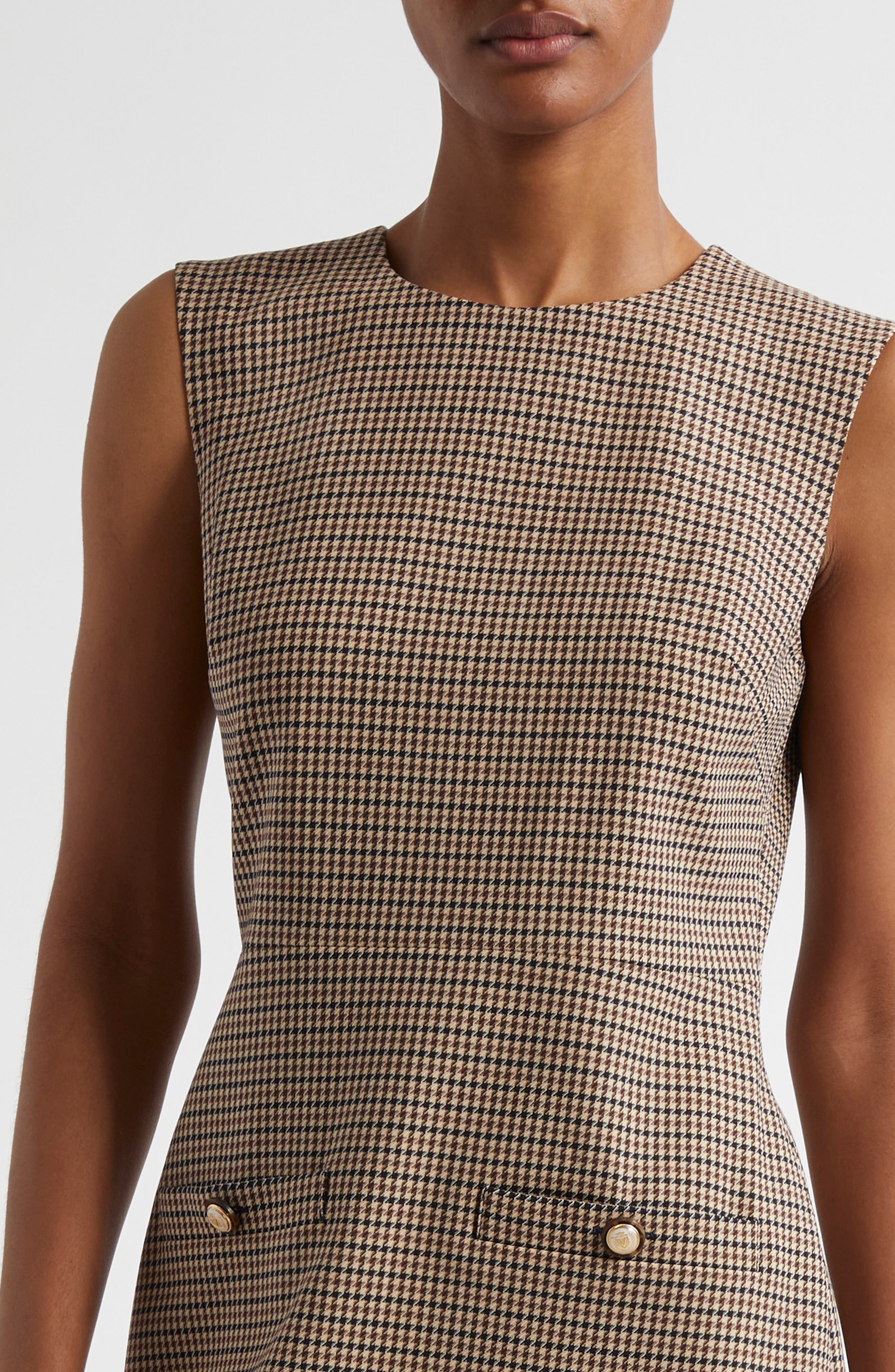 Veronica Beard Yumi Houndstooth Check Sleeveless Minidress in Sand Black at Nordstrom - 4
