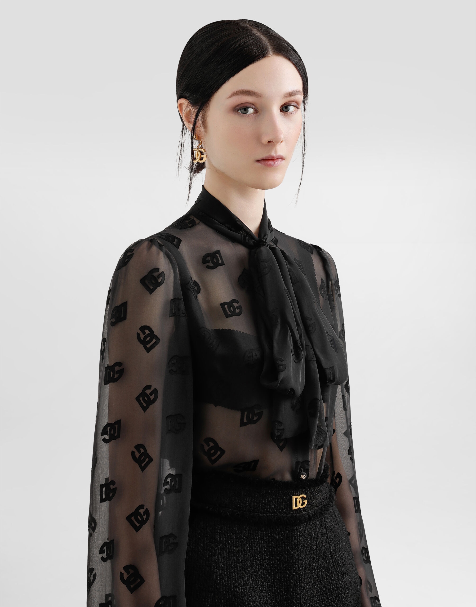 Silk shirt with dévoré DG logo - 5