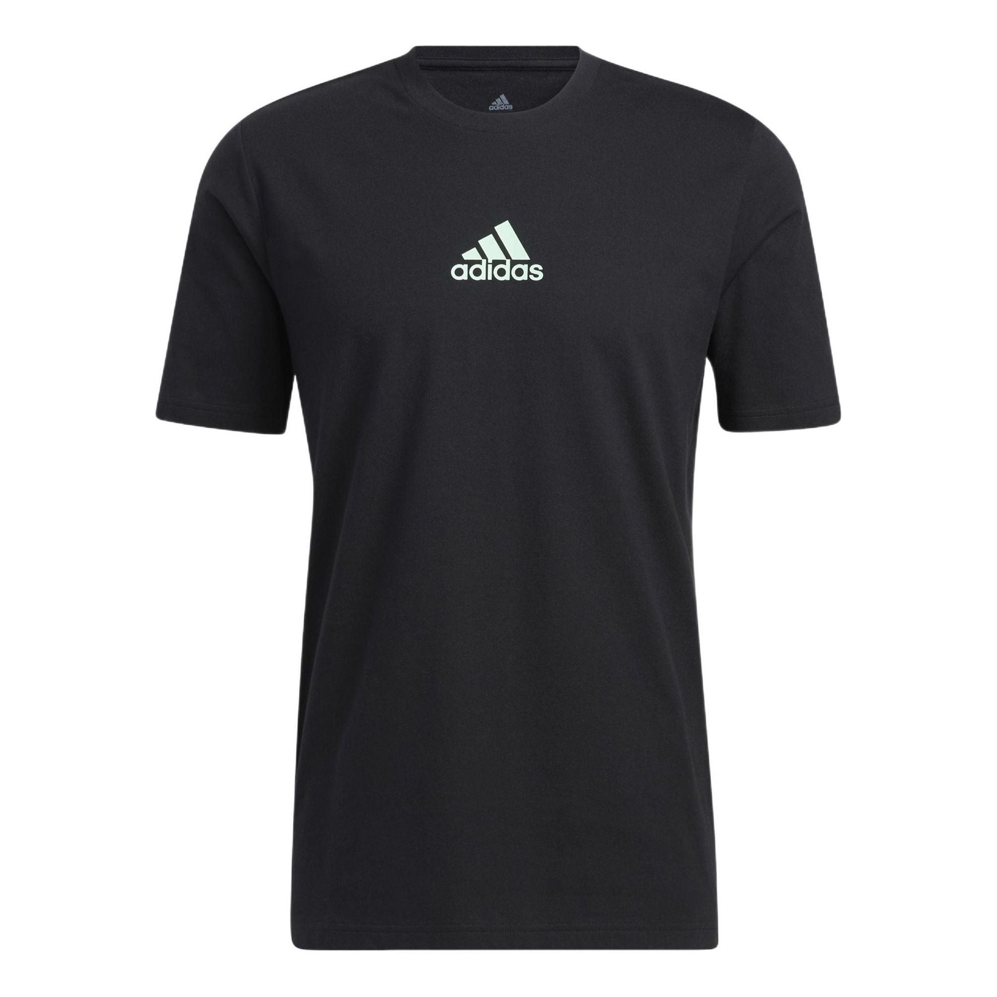 Men's adidas Small Logo Back Pattern Printing Round Neck Short Sleeve Black T-Shirt HE2339 - 1