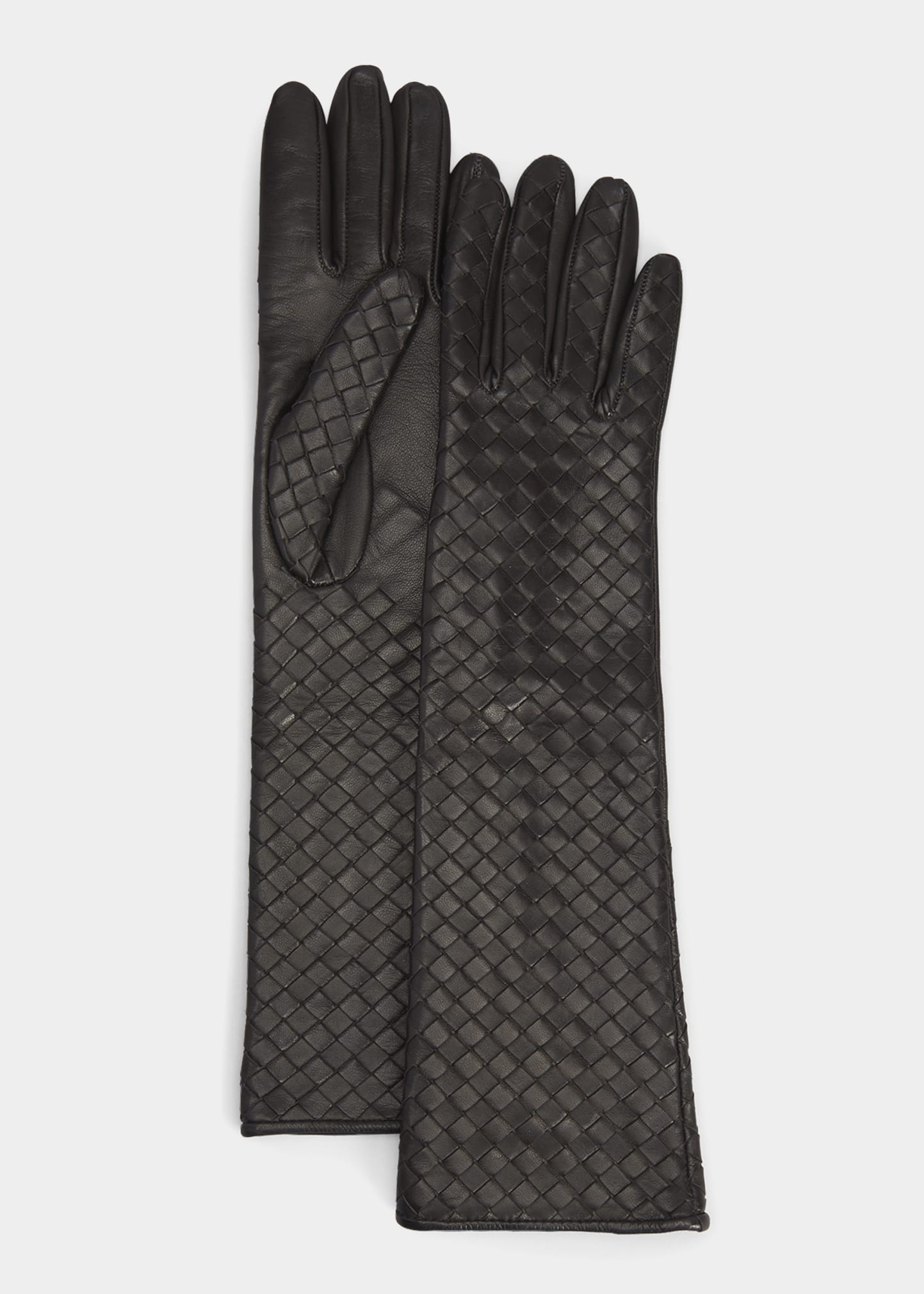 Woven Leather & Silk Gloves - 1