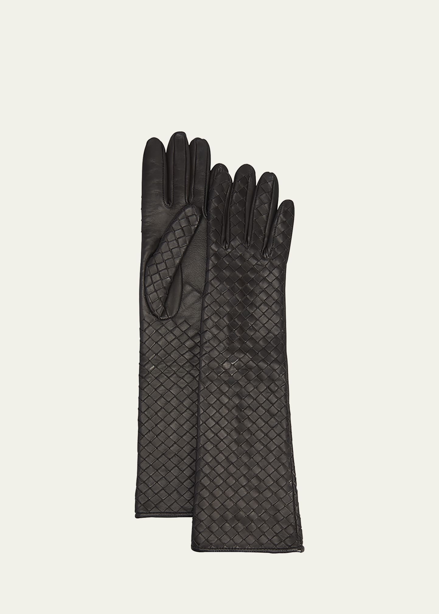 Woven Leather & Silk Gloves - 1