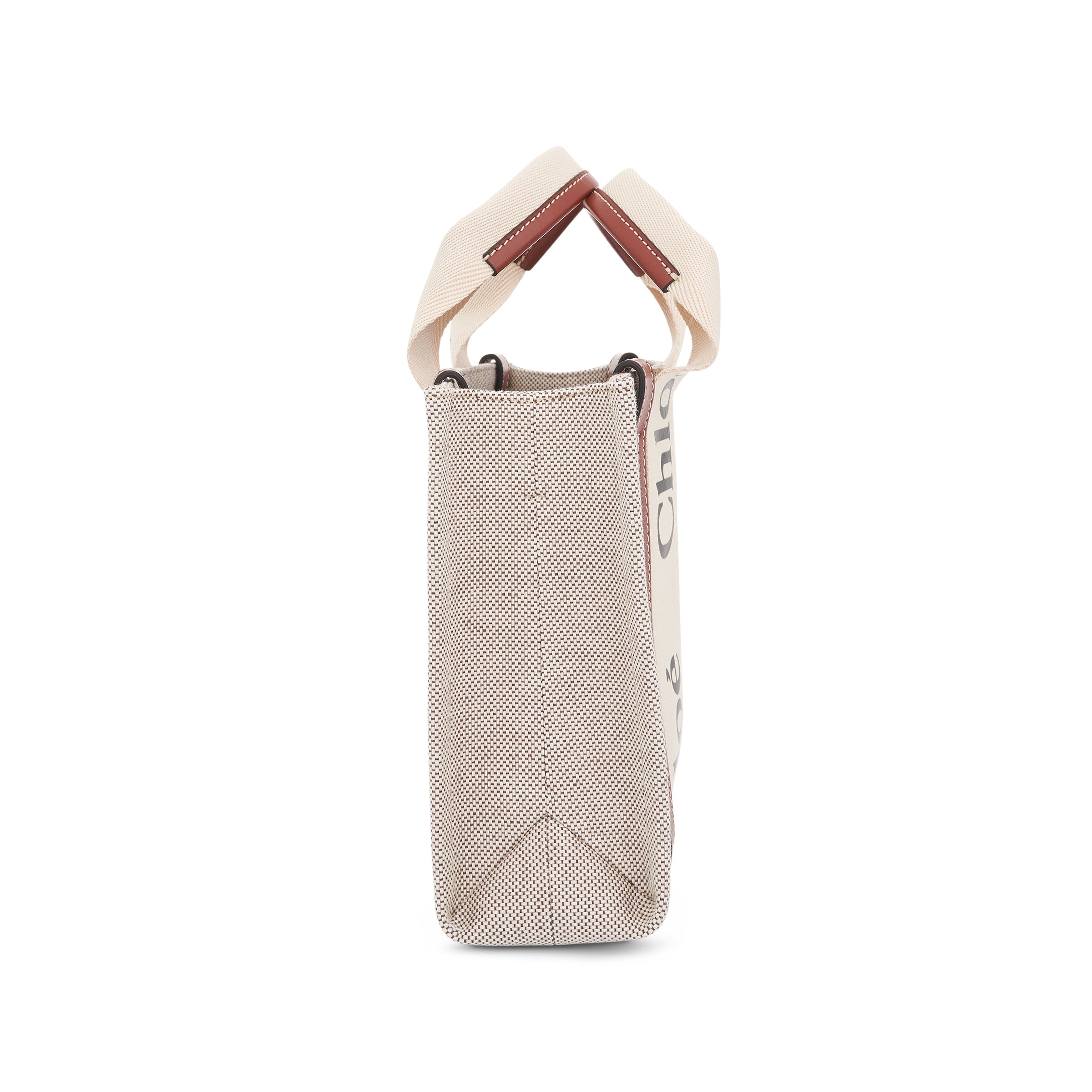 Small Eco Woody Tote Bag with Strap in White/Brown - 3