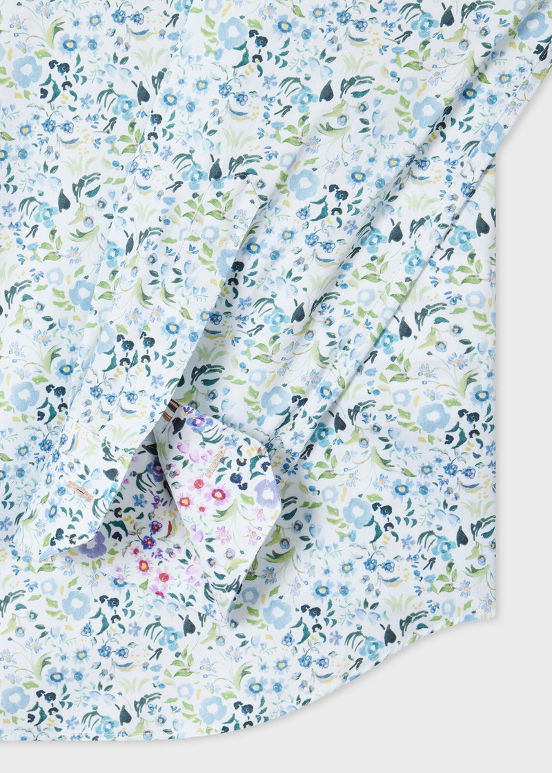 Paul Smith Tailored-Fit Blue 'Watercolour Blossom' Print Shirt outlook