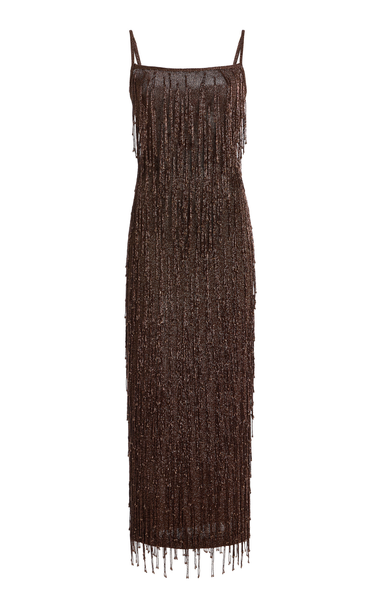 Ola Beaded Metallic-Knit Midi Dress brown - 1