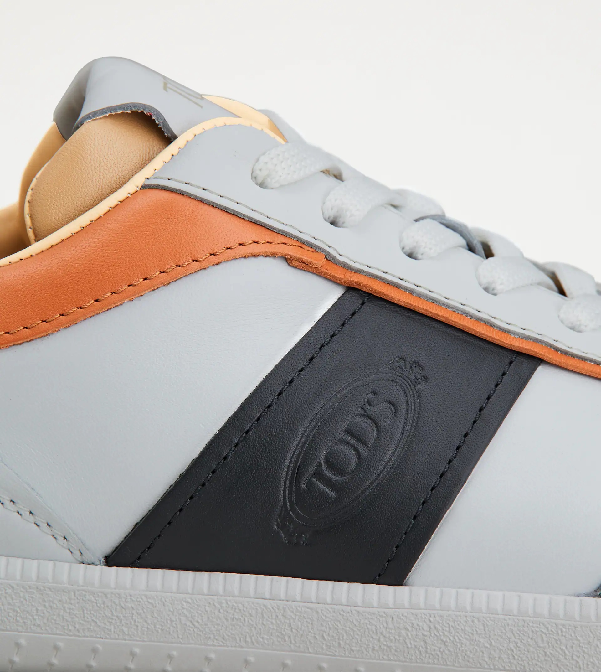 TOD'S TABS SNEAKERS IN LEATHER - WHITE, BLACK, ORANGE - 6