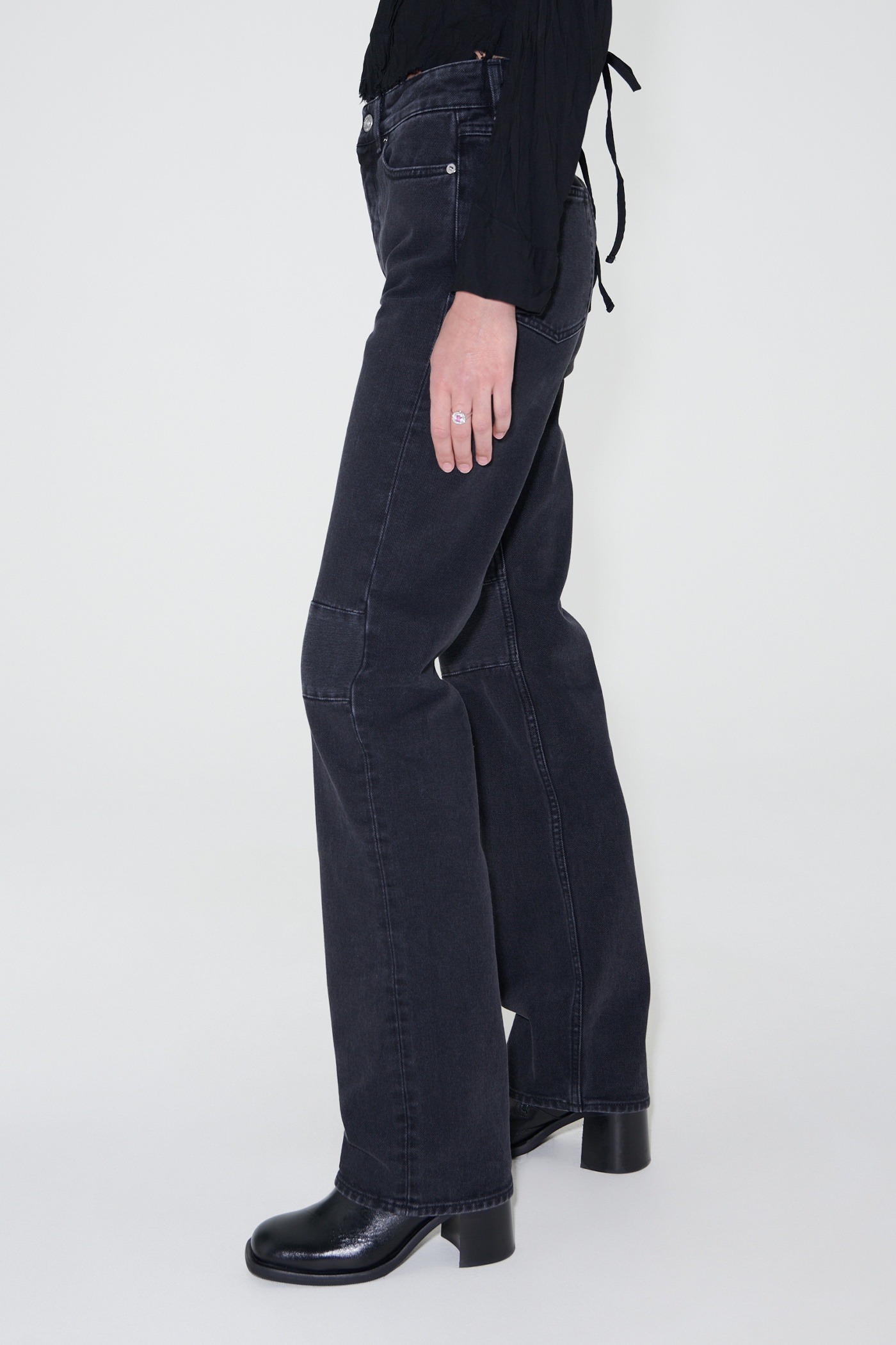 Extended Linear Cut Washed Black Denim - 4