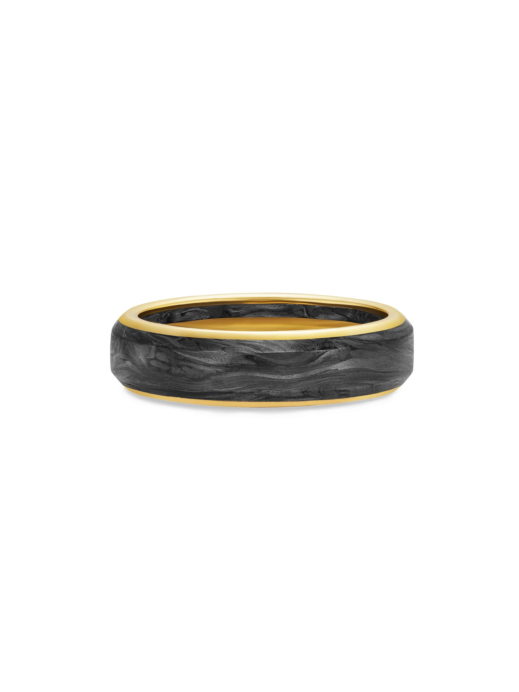 Men's Streamline Band Ring in 18K Yellow Gold - Forged Carbon - 1