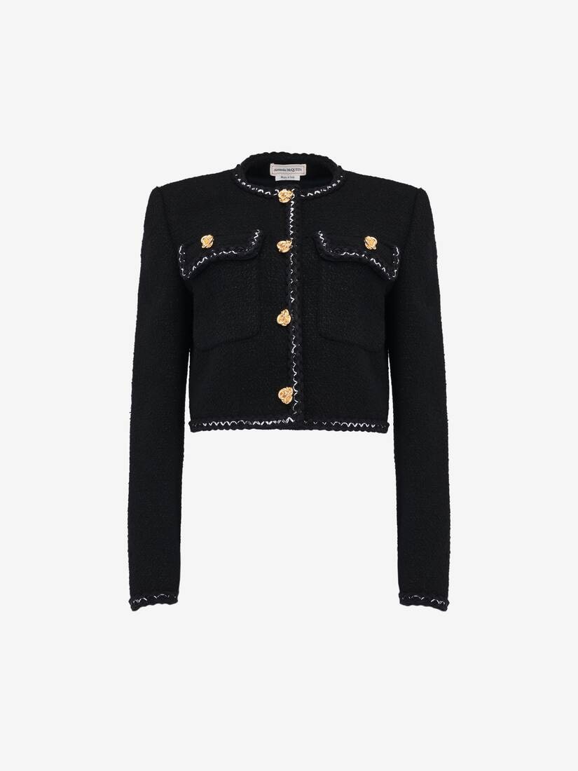 Women's Tweed Boxy Jacket in Black - 1