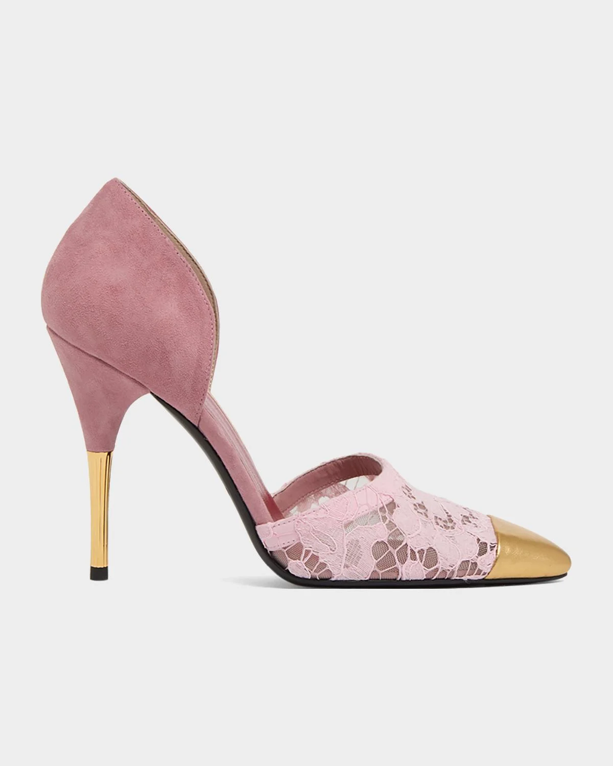 D'Orsay Lace-Embellished Suede Pump - 1