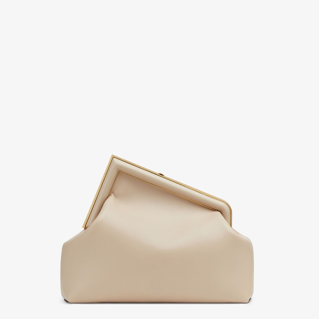 Medium Fendi First bag made of soft, beige nappa leather with oversized metal F clasp bound in tone  - 3
