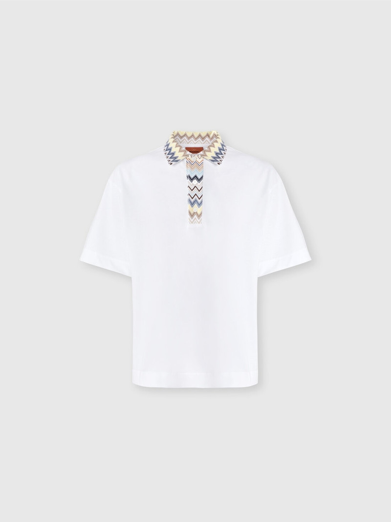 Cotton jersey polo shirt with chevron knit inserts 1