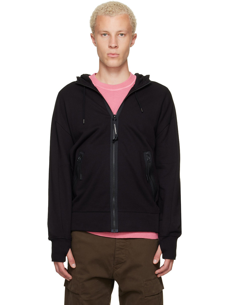 Black Diagonal Raised Fleece Goggle Hoodie 1