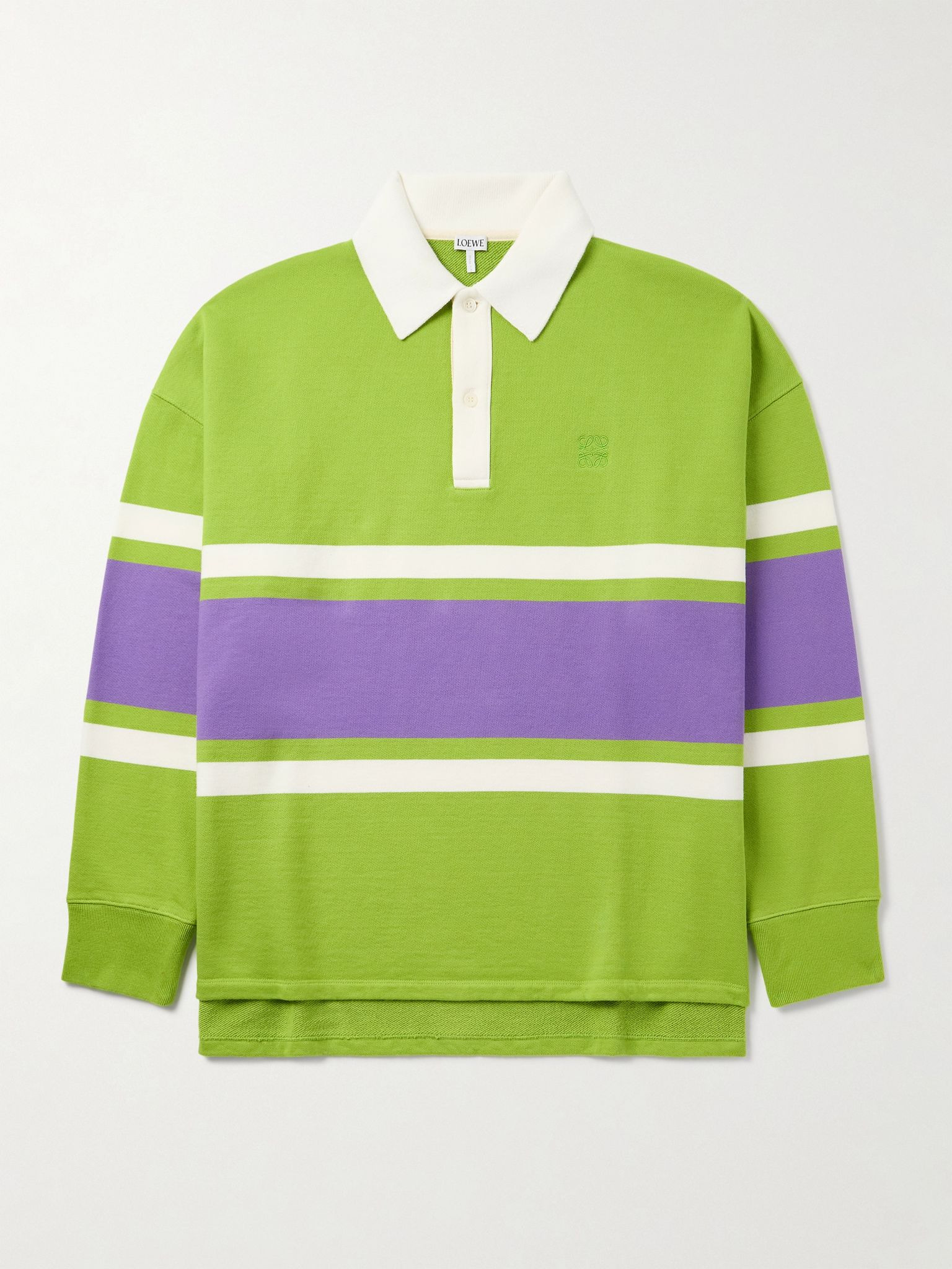 Logo-Embroidered Striped Cotton Polo Shirt Green - 1