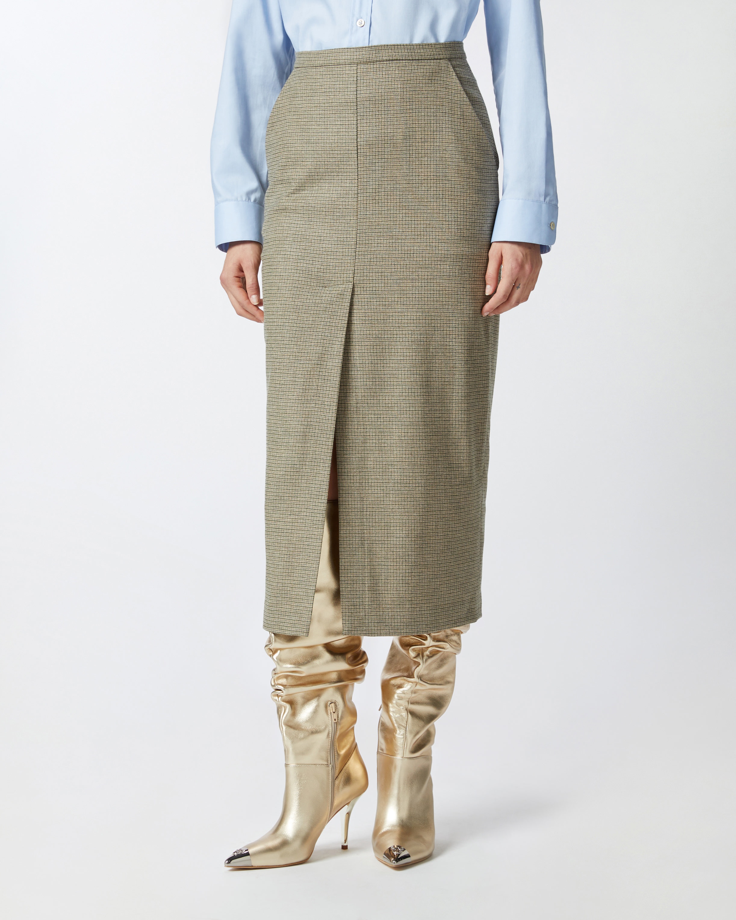 CHECK MIDI SKIRT WITH FRONT SLIT - 3