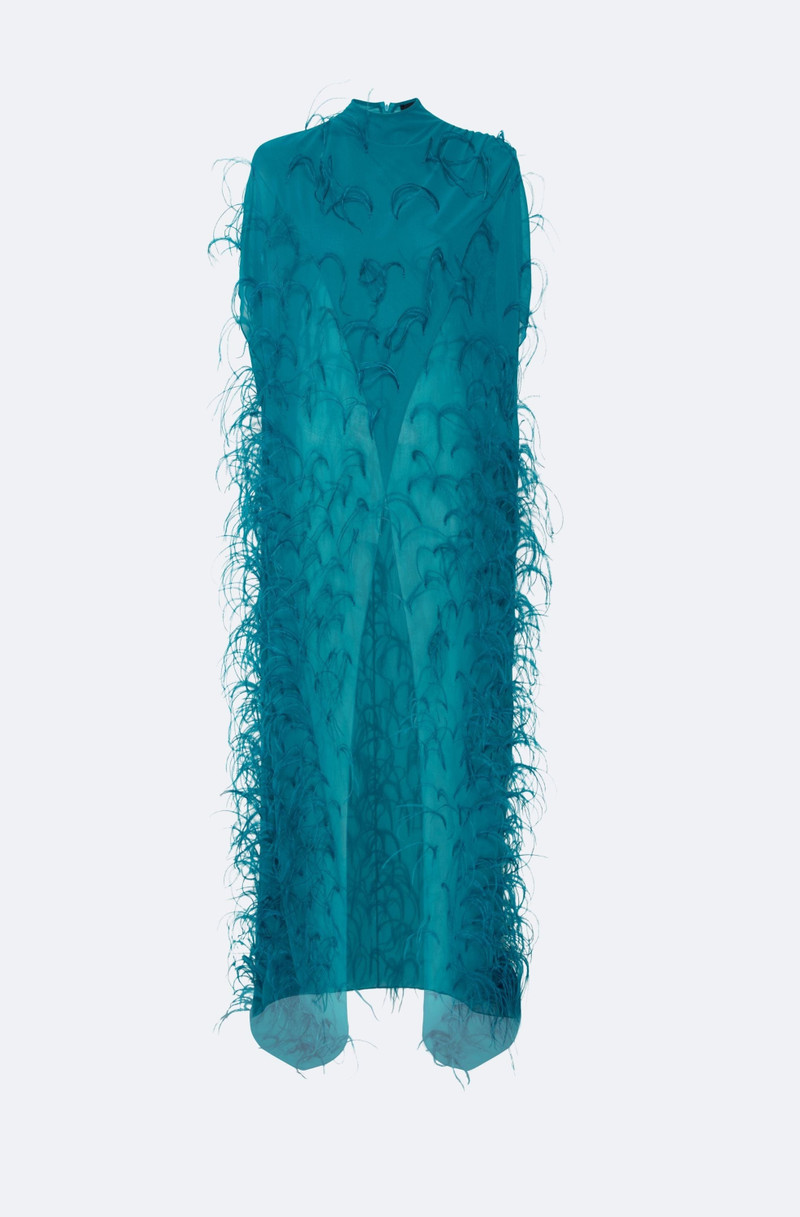 Lightweight Georgette Mock Neck Maxi Top With Feathers 1