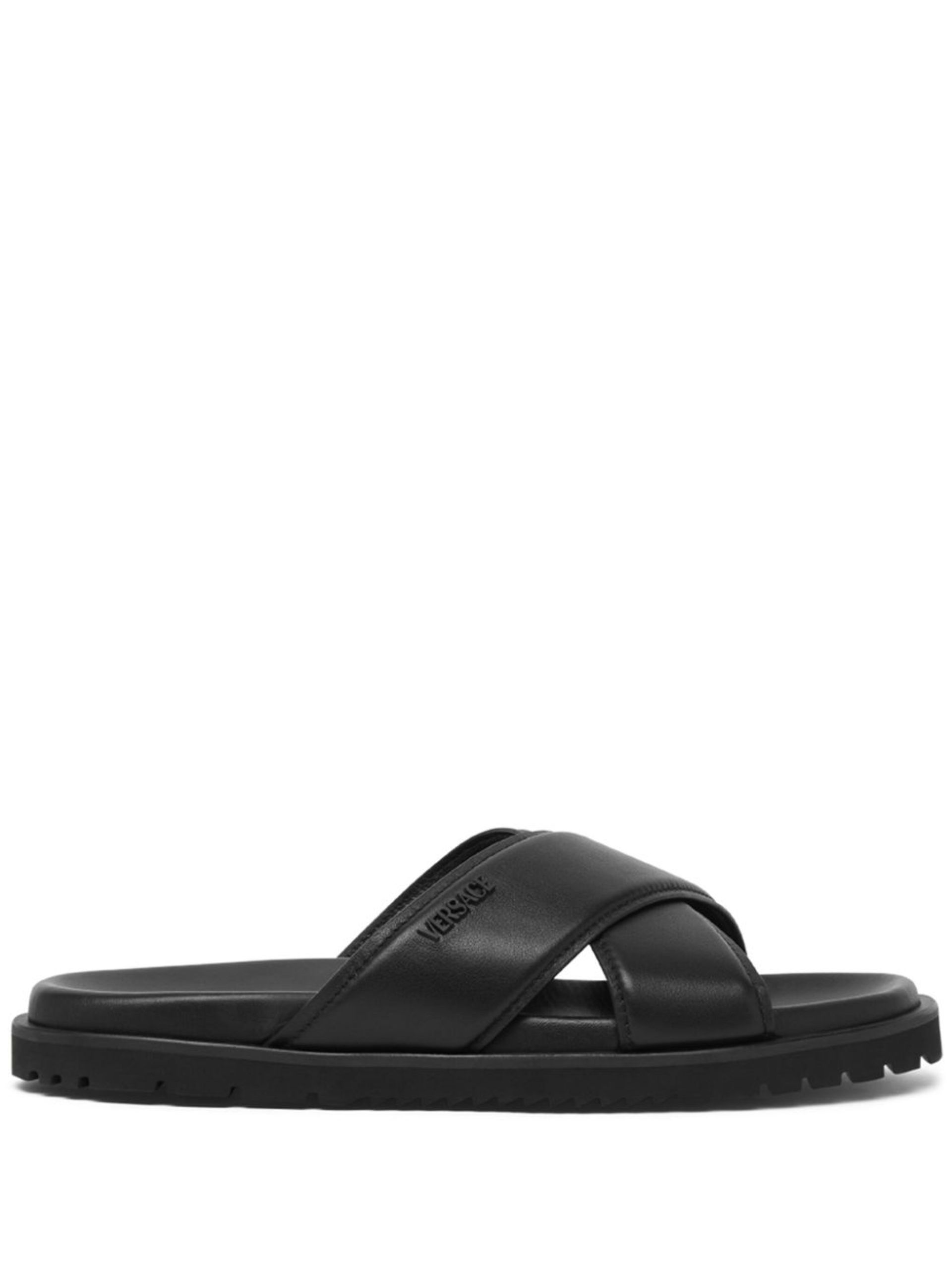 Black Crossover Leather Slides - 1