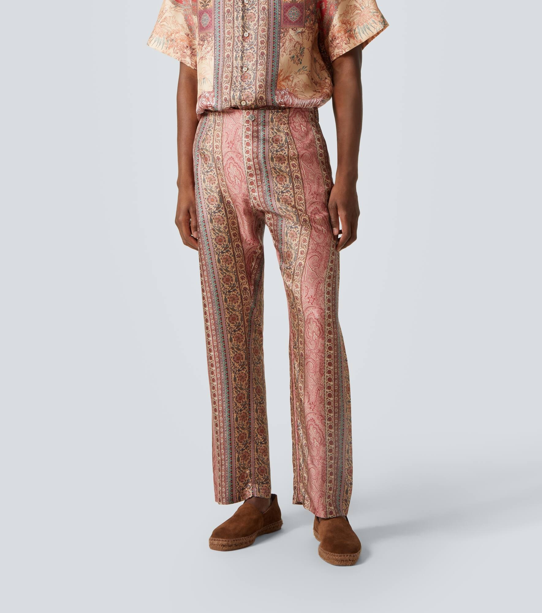 Paisley printed silk straight pants - 3
