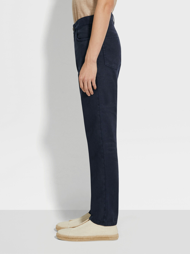 NAVY BLUE STRETCH COTTON AND LINEN ROCCIA JEANS 3