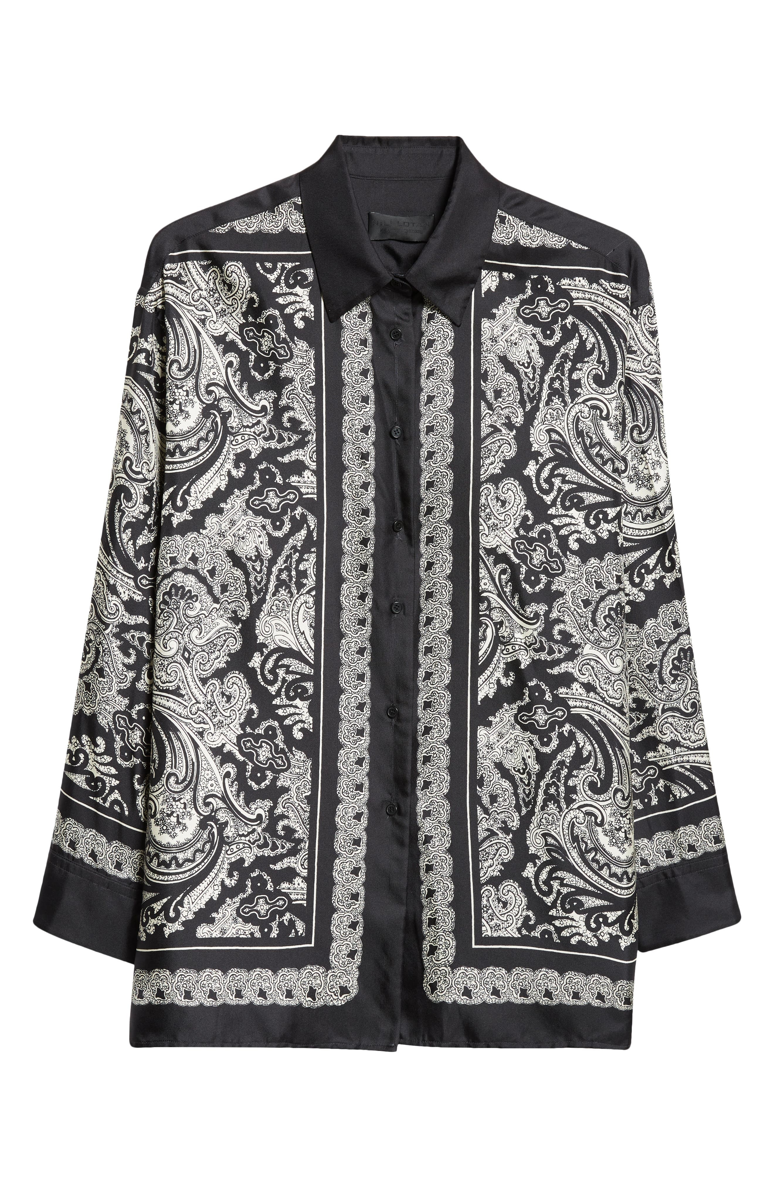 Nili Lotan Alfie Print Silk Shirt in Black/Ivory Paisley Scarf at Nordstrom - 6