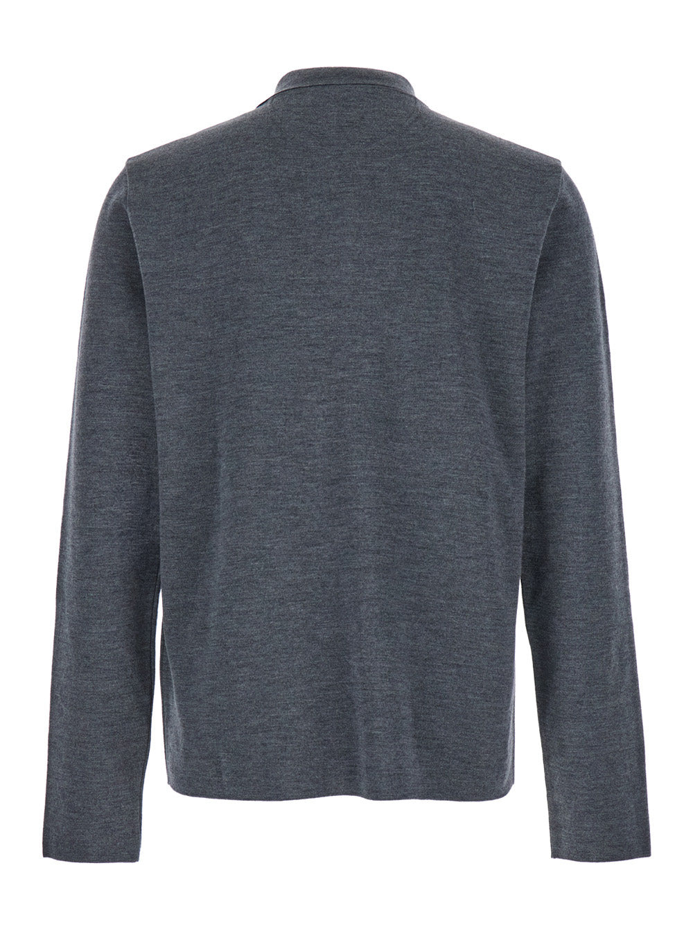 Valentino Men Grey Polo Shirt With Classic Collar And Long Sleeves In Wool Man - 2