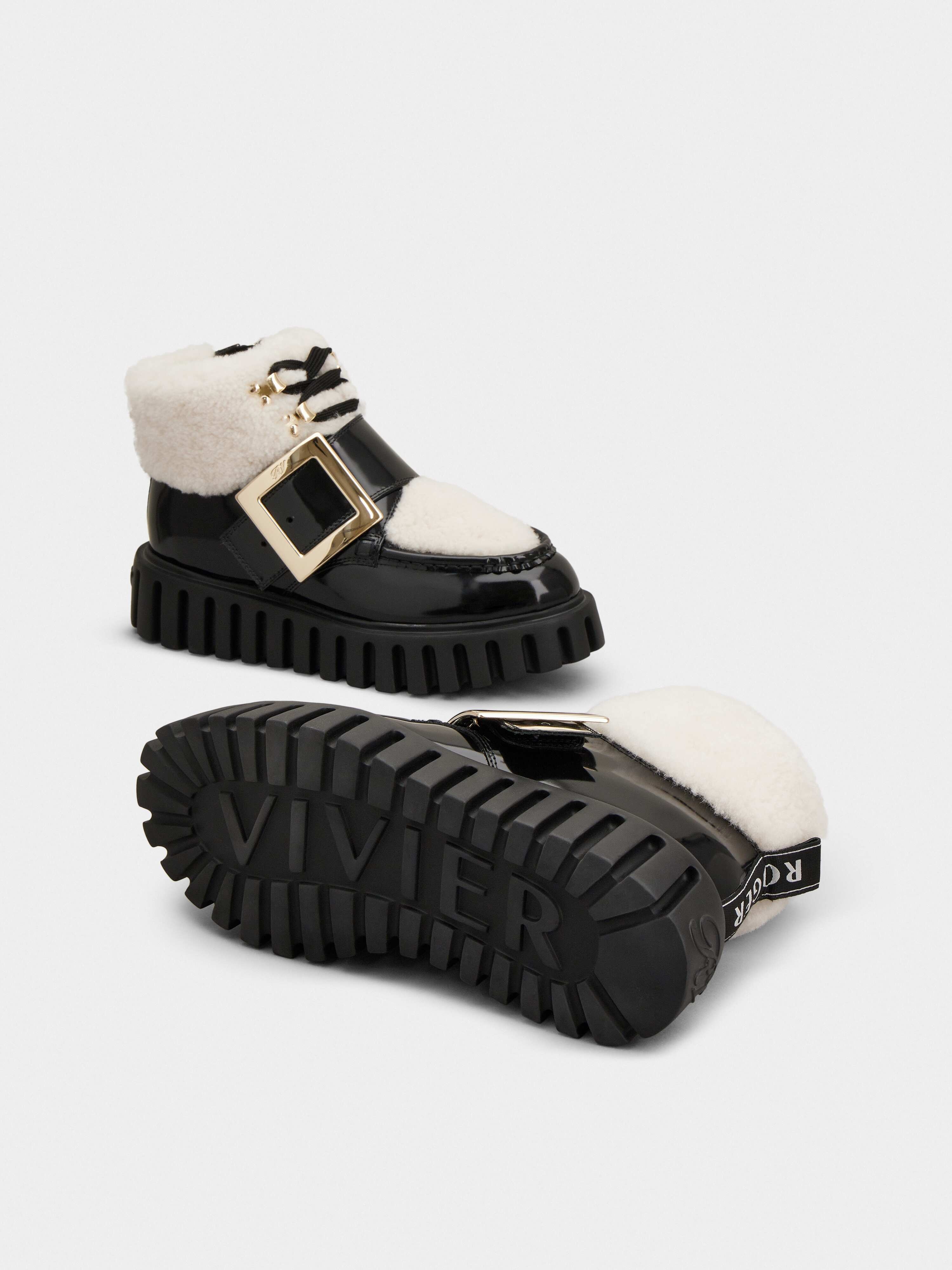 Viv' Go-Thick Metal Buckle Fur Ankle Boots in Patent Leather - 6