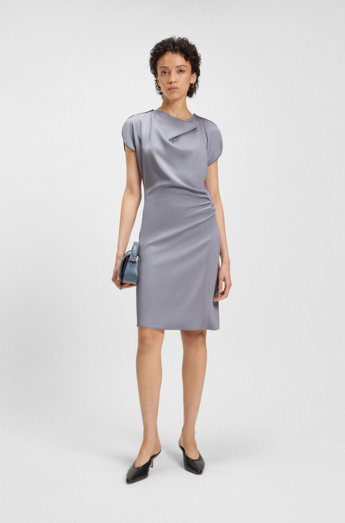 DRAPE-NECKLINE DRESS WITH GATHERED DETAIL - 2
