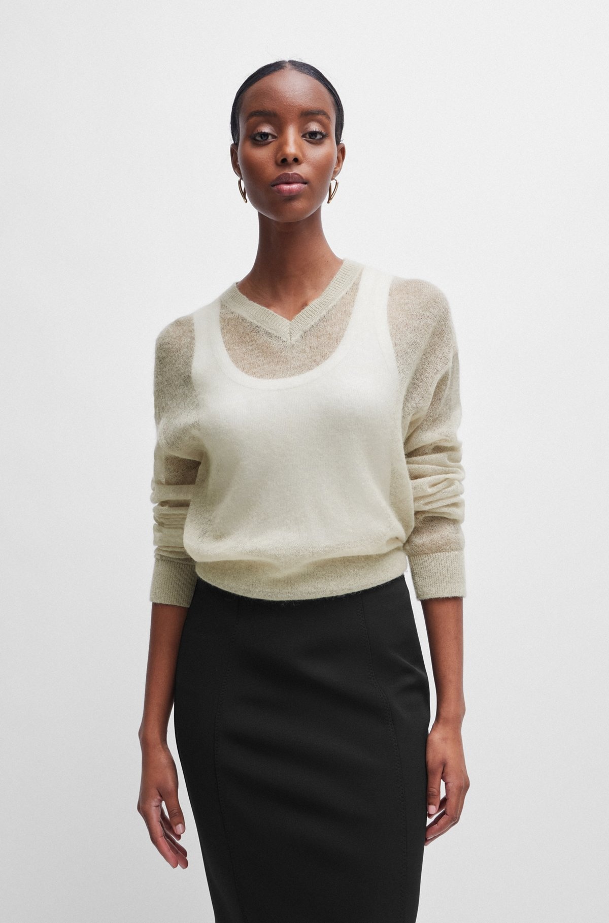 V-NECK SWEATER IN A SHEER KNIT - 2