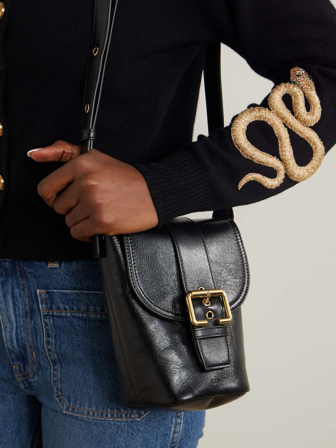 Camera leather shoulder bag Black - 2