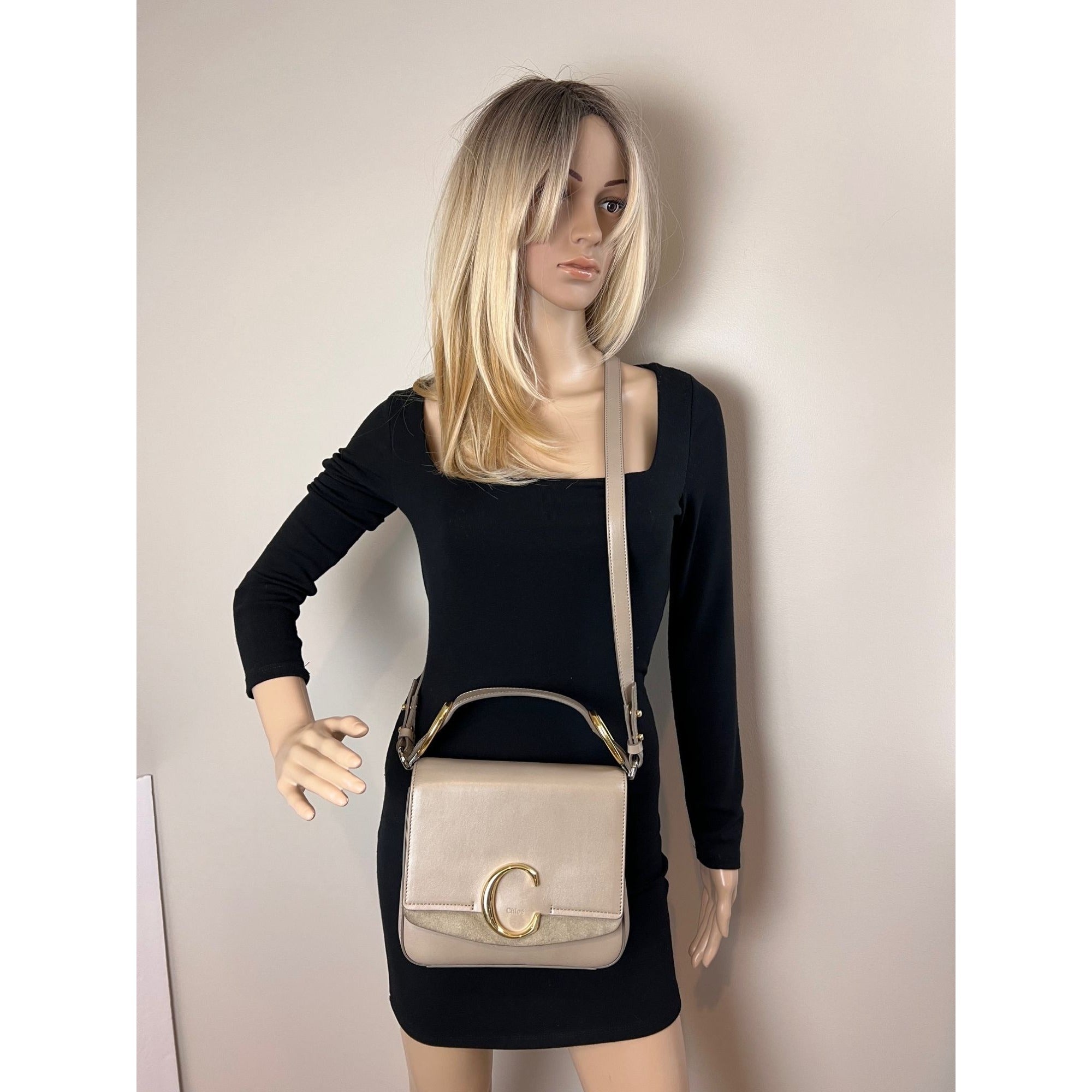 Chloe Shiny Calfskin Suede Small C Motty Gray Shoulder Bag - 7