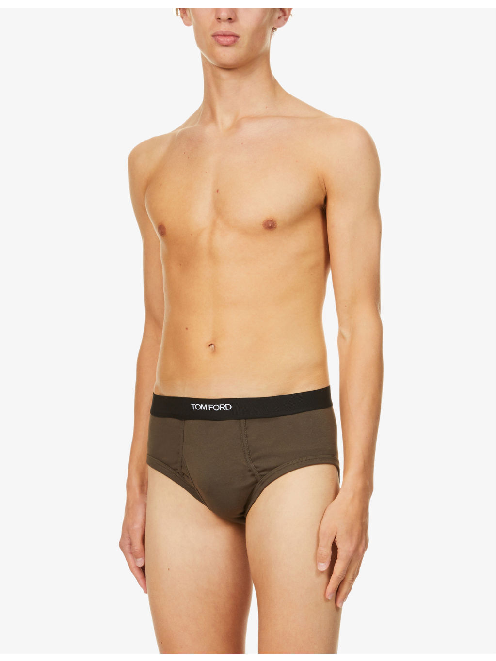Branded-waistband fitted stretch-cotton briefs - 5