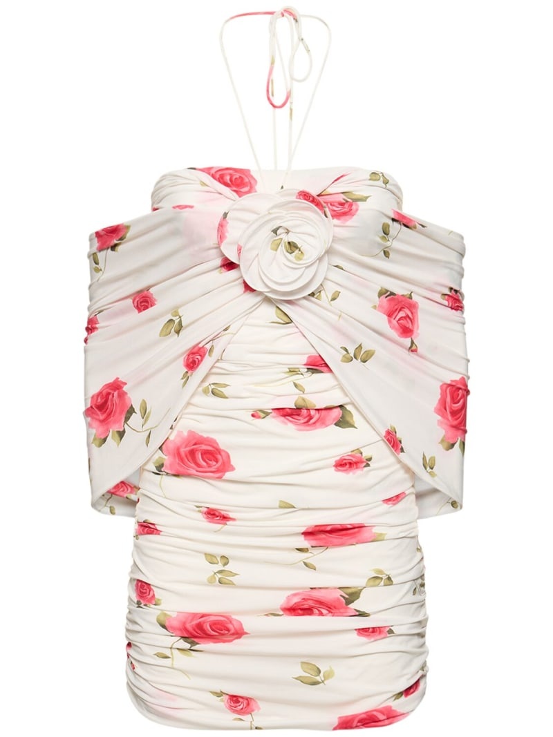 Rose print jersey mini dress - 1