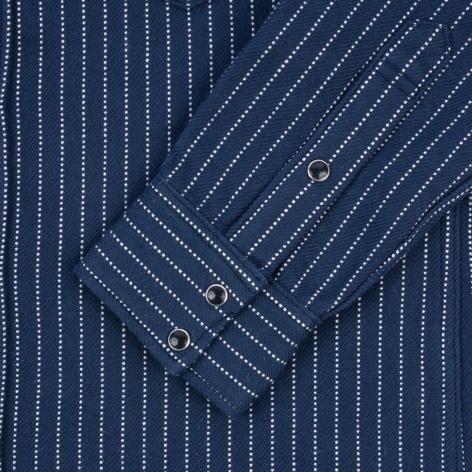 IHSH-401-NAV 12oz Ultra Heavy Flannel Chalk Stripe Western Shirt - Navy - 7