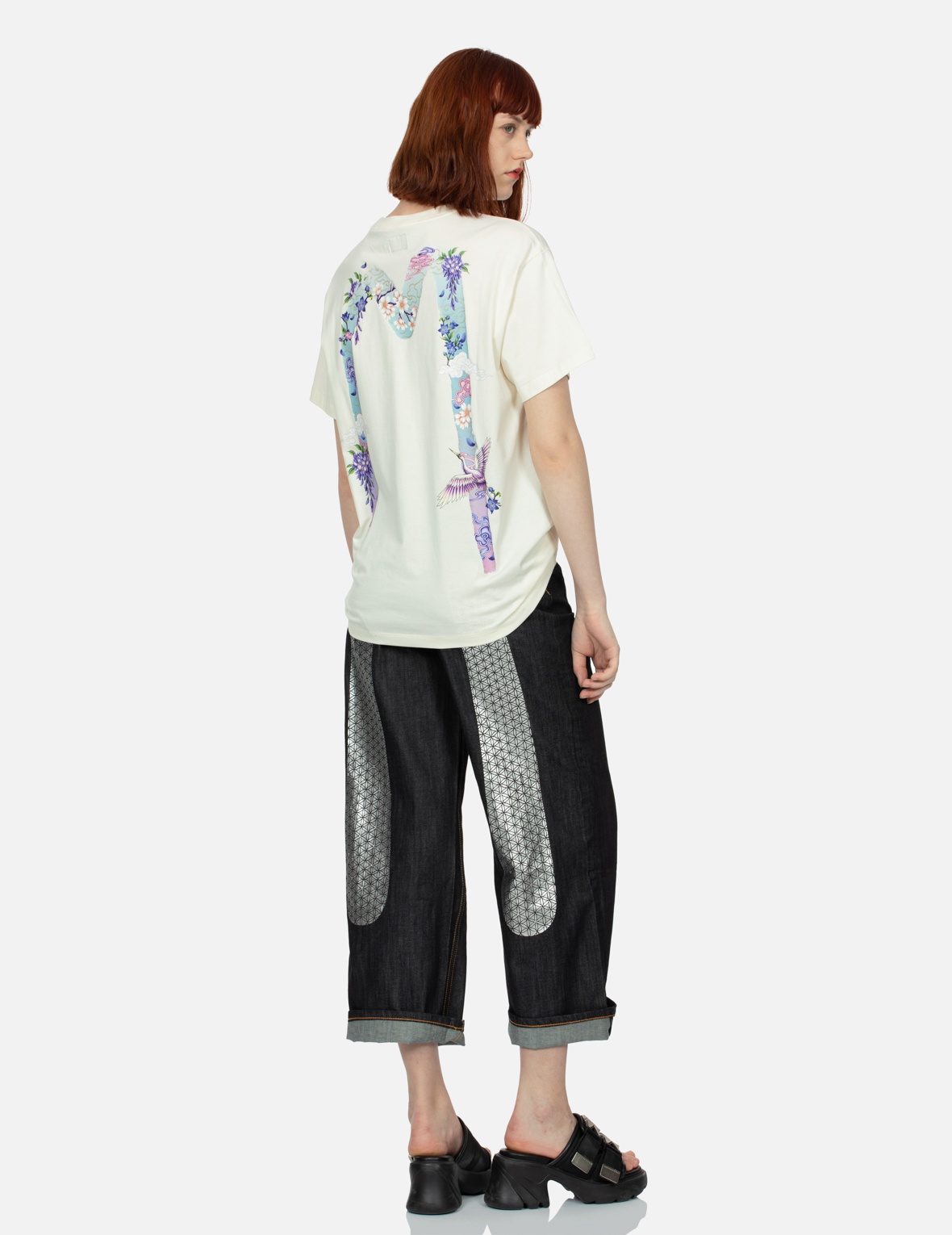 FOIL PRINT DAICOCK WITH RHINESTONE WID LEG JEANS - 3