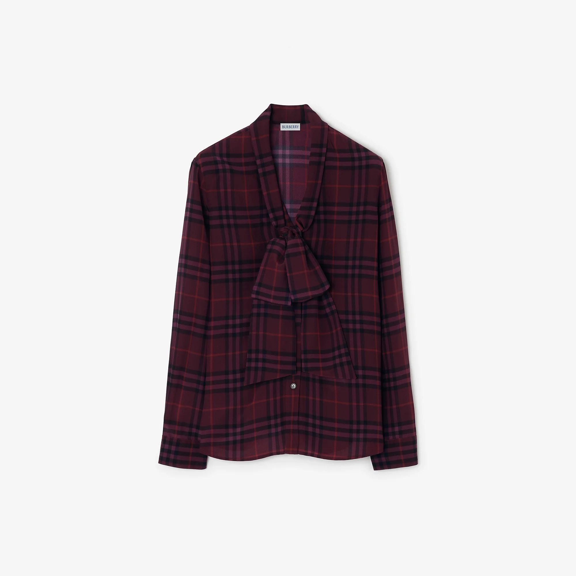 Check Silk Scarf Blouse - 1