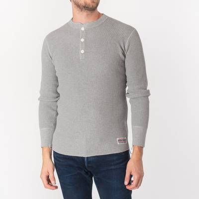 Iron Heart IHTL-1213-GRY Waffle Knit Long Sleeved Thermal Henley - Grey outlook