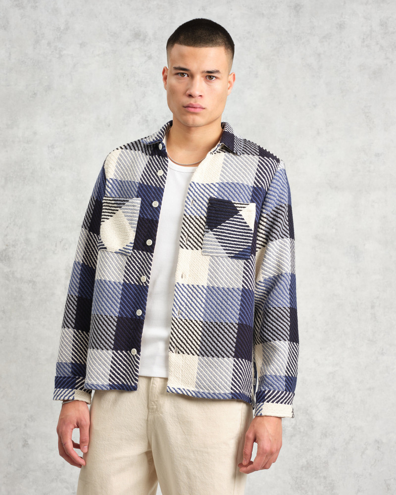 Whiting - Navy And Ecru Block Check Overshirt 3