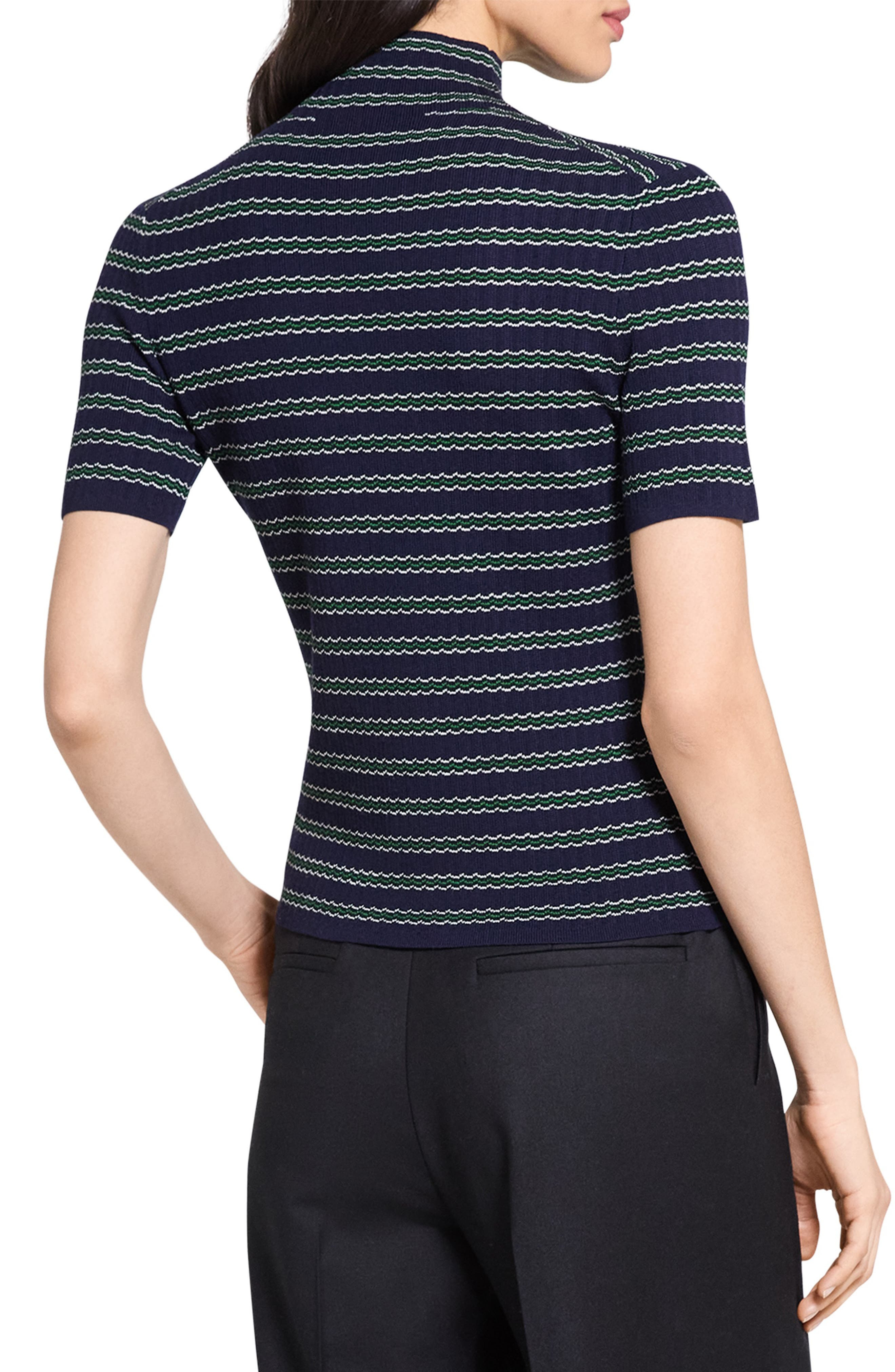 Theory Leenda Stripe Merino Wool Mock Neck Sweater in Deep Navy Multi at Nordstrom - 2
