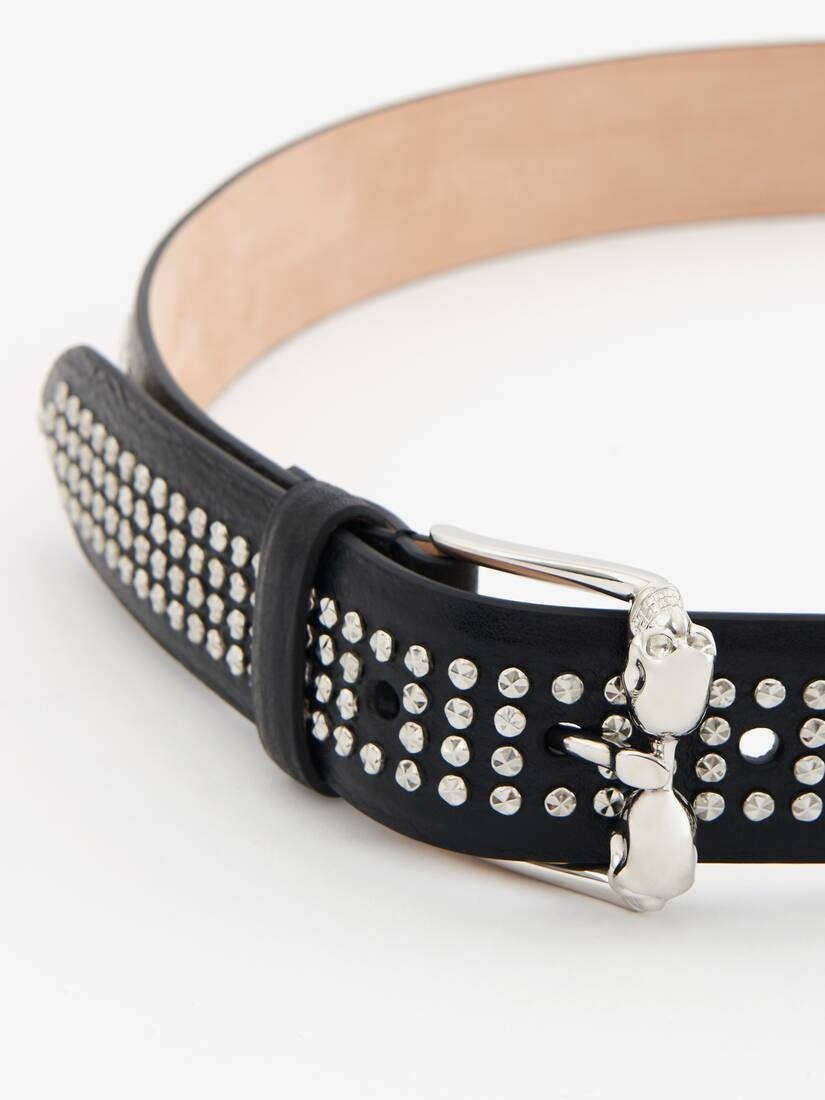 Twin Skull Leather Belt in Black - 3