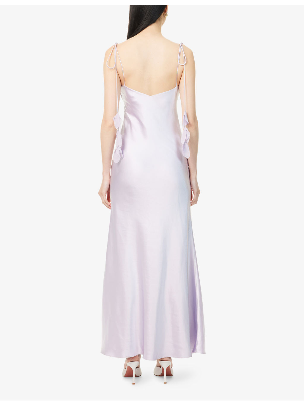 Flower-Embellished Satin Maxi Dress - 4